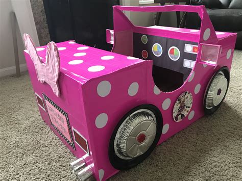 Made This Minnie Car Out Of A Cardboard Box For Our Granddaughters