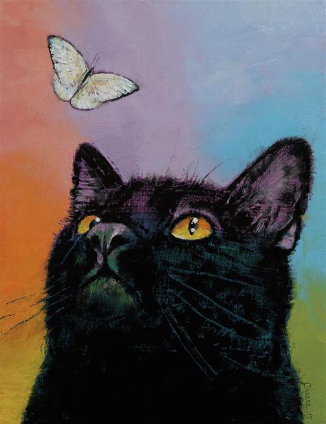 Black Cat Butterfly Painting By Michael Creese