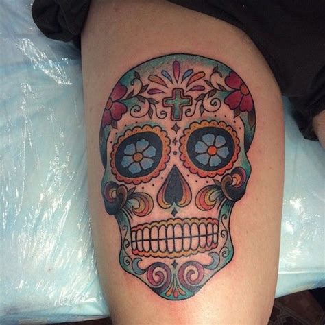 Arm Colorful Feminine Sugar Skull Tattoo Mia Unikate