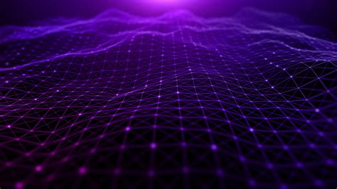 Digital Cyberspace Futuristic Purple Color Particles Wave Flowing With