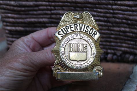 Obsolete Burns Security Supervisor Badge Gold Tone Metal Etsy