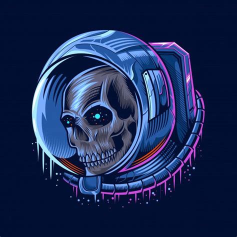 Astronaut Skull Head Illustration Skull Illustration Pop