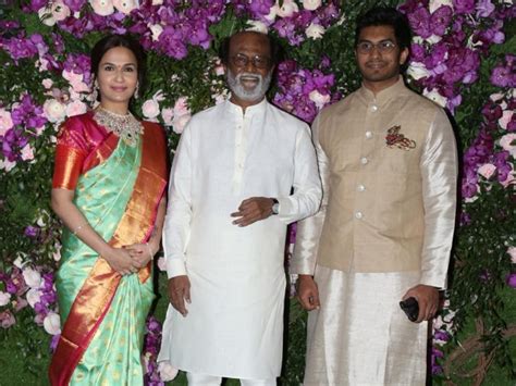 akash and shloka wedding rajinikanth strikes a pose with daughter soundarya and mappillai