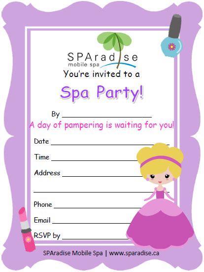 Spa Party Invitation Free Printable Sparadise Mobile Spa Inc