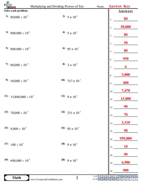 Multiplying And Dividing Powers Of Ten Worksheet Download