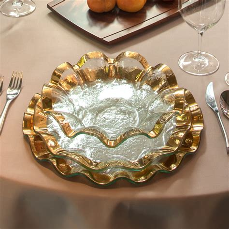 Glass Dinner Plates Luxury Gold Band Ruffle By Annieglass