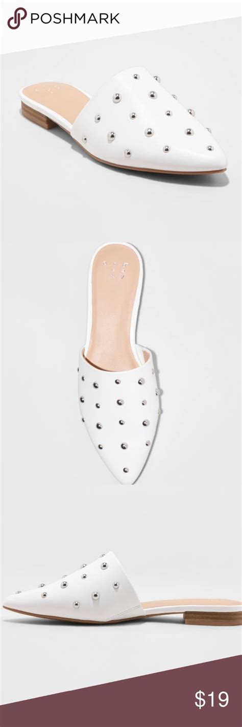 New White Studded Mule Shoes Outfit Shoes Fashion Mules Shoes
