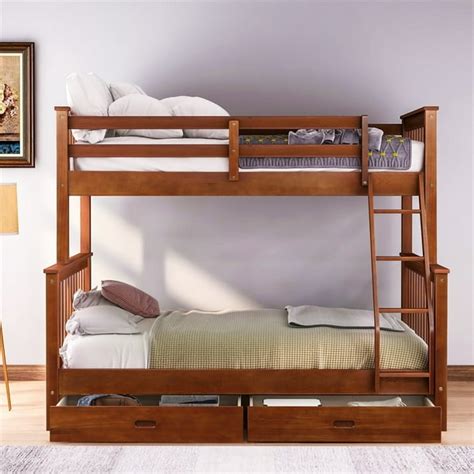 Sentern Twin Over Full Bunk Bed With Ladders And 2 Storage Drawers