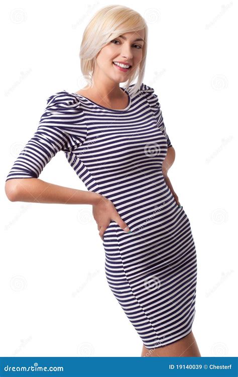 Blonde Woman Wearing Striped Dress Stock Image Image Of Dress Cute 19140039