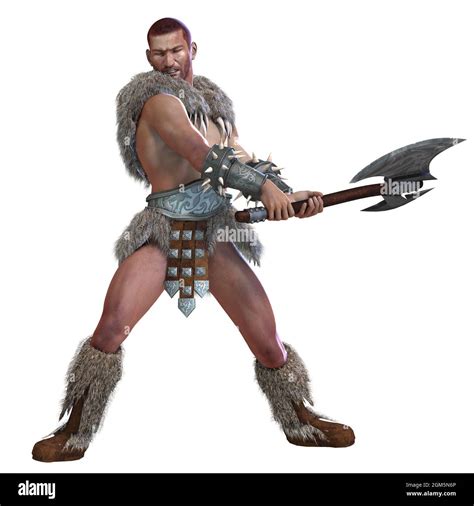 3d Illustration Of An Isolated Barbarian Warrior With Fur Loincloth