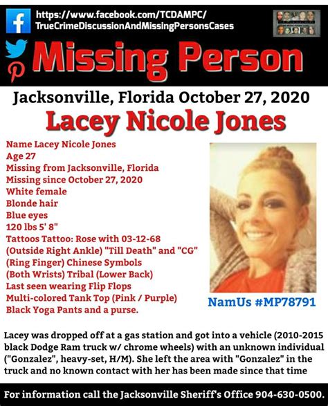 lacey nicole jones missing florida 10 27 2020 tcdampc miss florida missing persons cold case