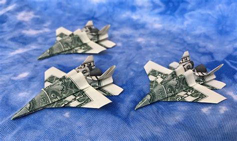 Money Origami Three Flying Jet Fighters Folded With Real One Dollar