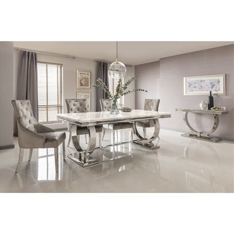 Cream Marble Dining Set With 180cm Table And 4 Champagne Velvet Chairs