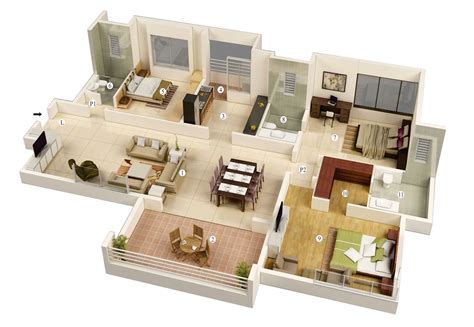 Low Budget Modern 3 Bedroom House Design Floor Plan 3d