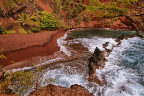 Kaihalulu Red Sand Beach In East Maui Island Hawaii