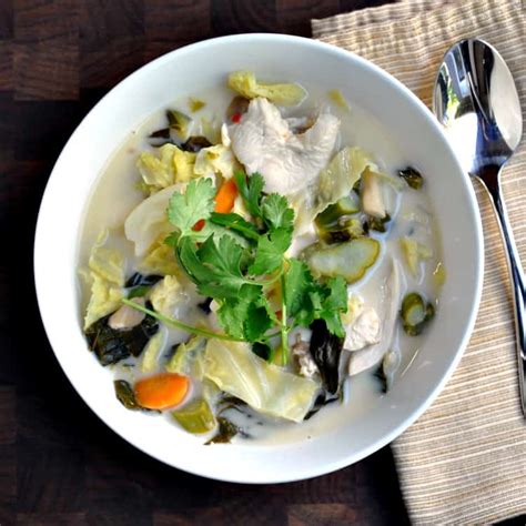 Pour chicken broth into a wok or medium size pot. Tom Kha Gai (Thai Coconut Chicken Soup) - Pinch and Swirl