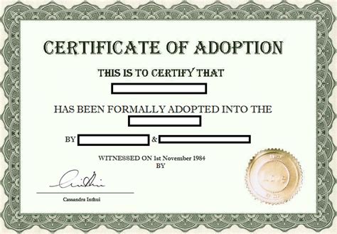 Fake Adoption Certificate Joke The W Guide