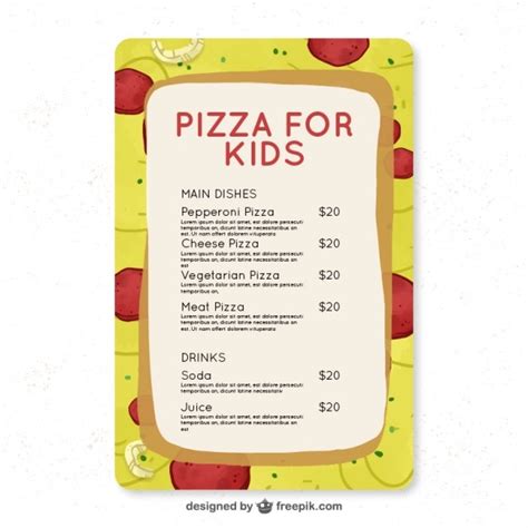 Fantásticas menu para crianças com fundo da pizza Vetor Grátis