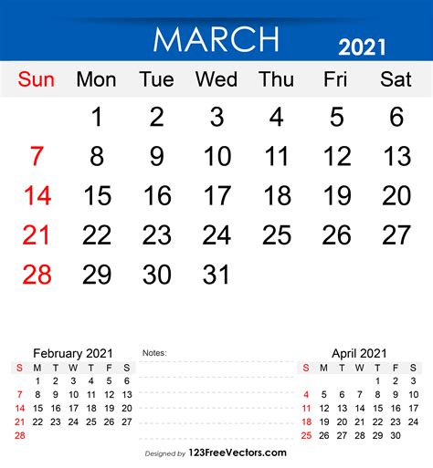Free Free Printable March 2021 Calendar