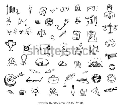 Hand Drawn Business Icons Doodles Set Stock Vector Royalty Free