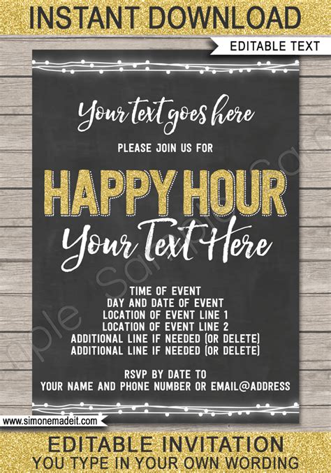 chalkboard happy hour invitation template printable
