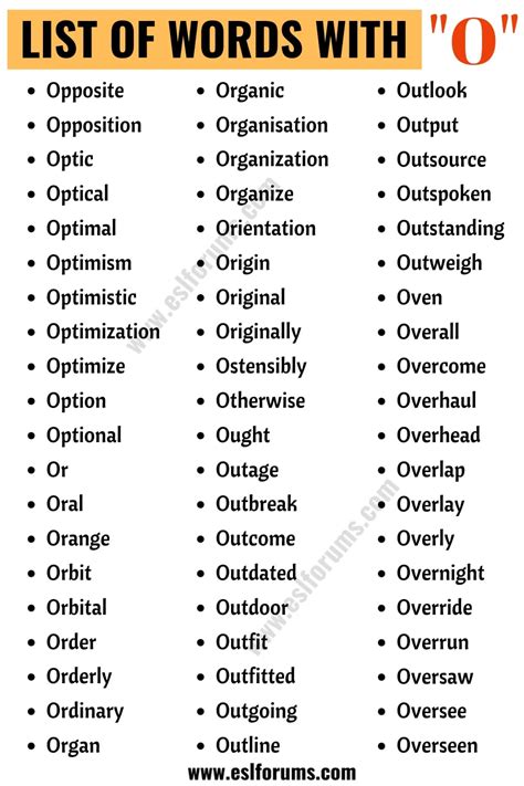 Words That Start With O List Of 330 Popular O Words In English Esl
