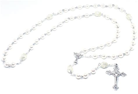 Opalescent Swarovski White Pearl Communion Rosary