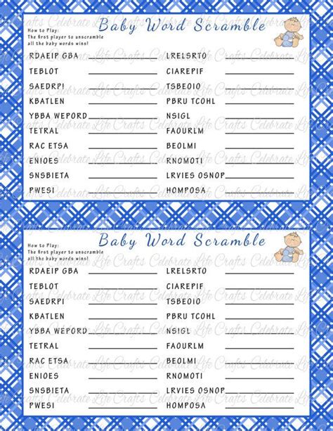 What you need to play baby word scramble: Baby Shower Word Scramble Game - Printable Baby Shower Games - Blue Plaid Baby Boy - B003 ...