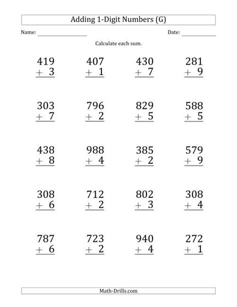 Large Print 3 Digit Plus 1 Digit Addition With Some Regrouping G
