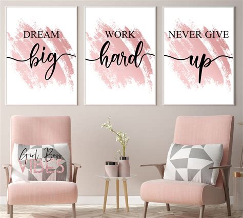 Blush Pink Work Hard Dream Big Never Give Up 3 Pc Set Etsy In 2021