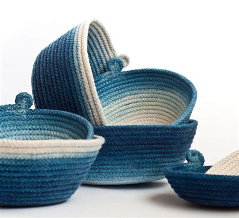 Hand Dyed Indigo Cotton Rope Vessels Gemma Patford Coiled Fabric Bowl