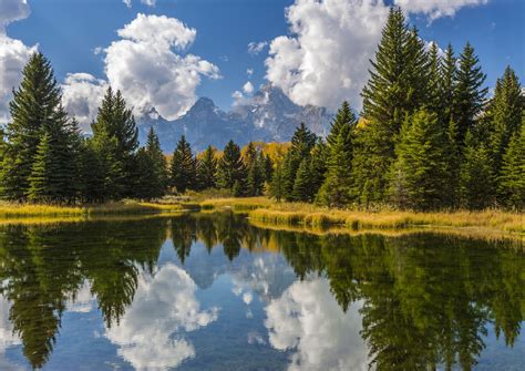 Usa Park Lake Water Grand Teton Fir Clouds Nature Reflection Wallpaper