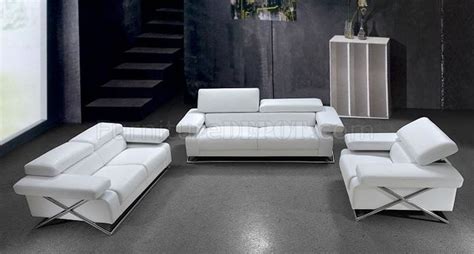 Modern Full Italian Leather 3pc Living Room Set Linx White