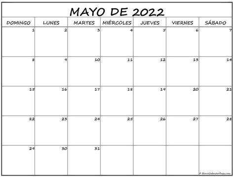Calendarios De Mayo 2022 Para Imprimir