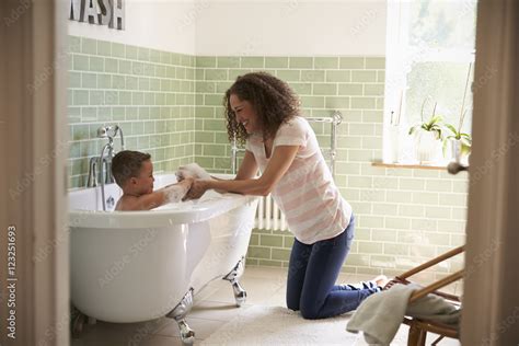 Mother And Son Having Fun At Bath Time Together Stock Photo Adobe Stock