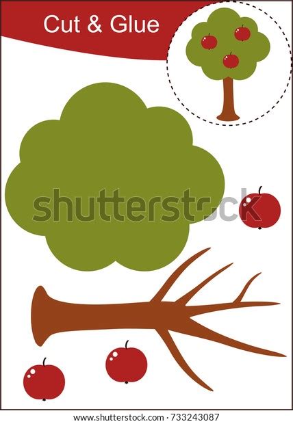 Cut Paste Worksheet Apple Tree Stock Vector Royalty Free 733243087