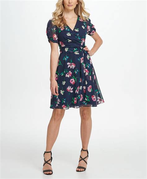 Dkny Knot Puff Sleeve Chiffon Fit Flare Dress And Reviews Dresses