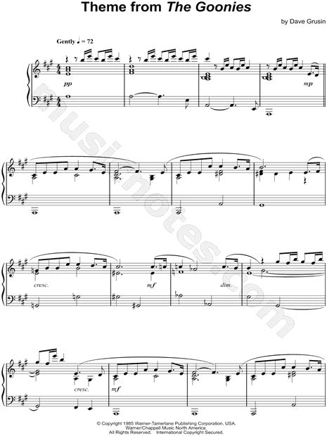 Theme From The Goonies From The Goonies Sheet Music Piano Solo In