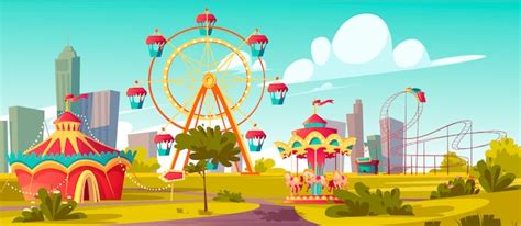 Amusement Park Carnival Or Festive Fair Cartoon Free Vector