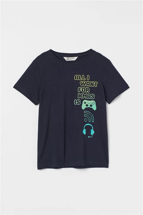 Cotton T Shirt Dark Bluegame Controller Kids Handm Us