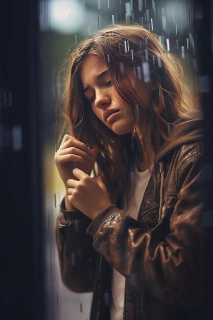 Premium Ai Image Student Young Girl Crying On The Window Due To
