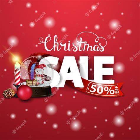 Premium Vector Christmas Discount Card With Red Ribbon And Snow Globe