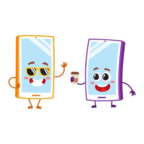 Cartoon Mobile Phone Characters Wearing Sunglasses Holding Paper