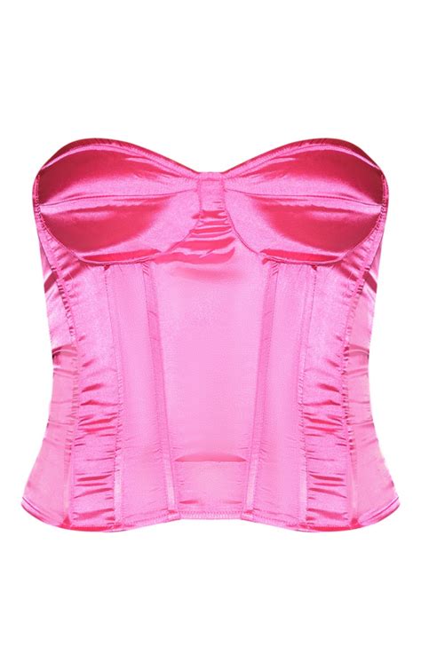 Hot Pink Satin Corset Tops Prettylittlething
