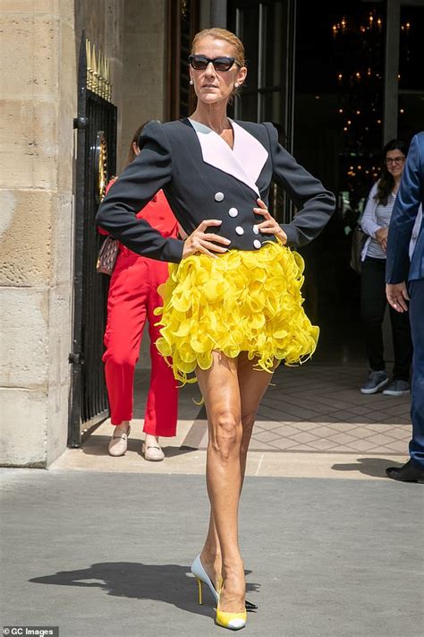 Céline Dion 51 Puts On A Very Leggy Display In A Frilly Yellow