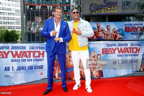David Hasselhoff And Dwayne Johnson Attend The Baywatch Photo Call