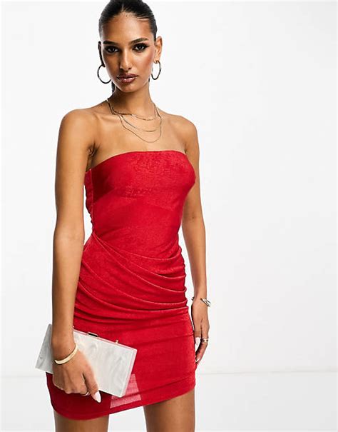 Asos Design Slinky Bandeau Mini Dress In Red Asos
