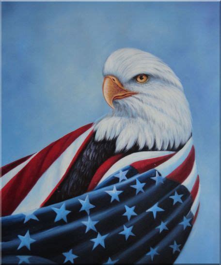 American Eagle Usa Flag Oil Painting Animal Naturalism 24 X 20 Inches