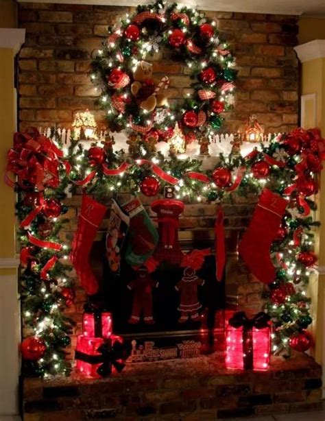 Traditional Christmas Garlands And Lights Chic Fireplace Decorating
