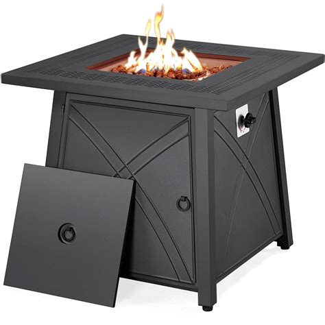 Yaheetech 28 Inch Gas Fire Pit Table With Lid And Iron Tabletop For Outdoor 40000 Btu Propane